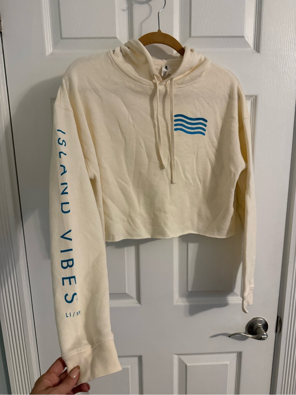 Island Vibes Cropped Cream Hoodie Sweatshirt